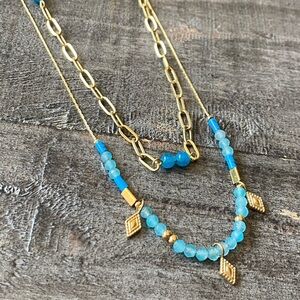 NEW Blue Stone Double Strand Gold Layering Necklace